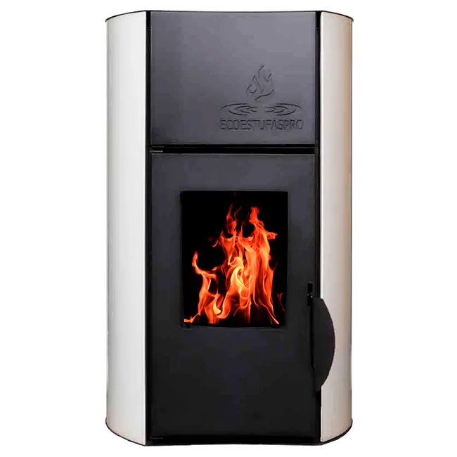 HIDROESTUFA DE PELLET DE 18 KW DE POTENCIA, AUTONOMÍA 5-15 HORAS, SUPERFICIE 150 M2 Y CONSUMO 1-3 Kg/h COLOR BLANCO CON CRISTAL