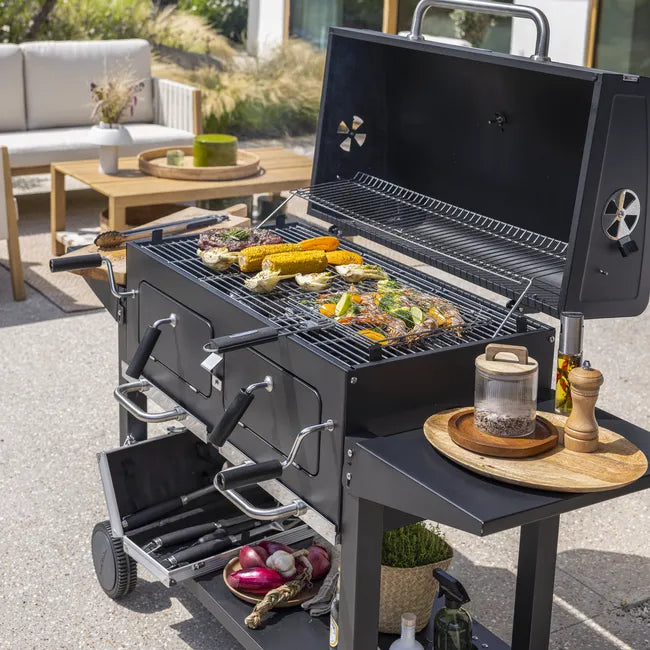 Barbacoa de carbón Centaurus King 2 chimeneas NATERIAL para más de 10 personas