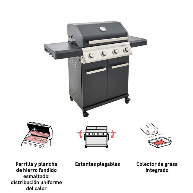 Barbacoa de gas NATERIAL Kenton II de 4 quemadores y 14 kw de potencia recomendado para más de 10 personas