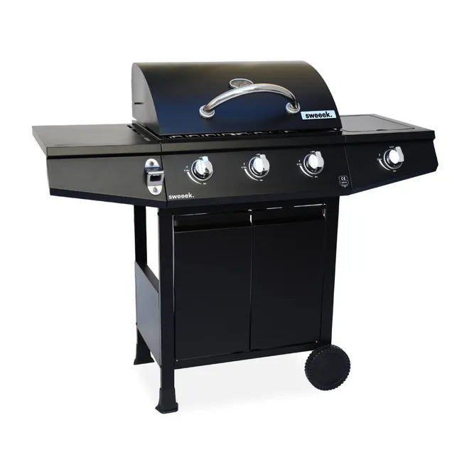 Barbacoa de gas de 3 quemadores con 1 quemador lateral, Treville 3, Negro, 117.2x43.5x103 cm