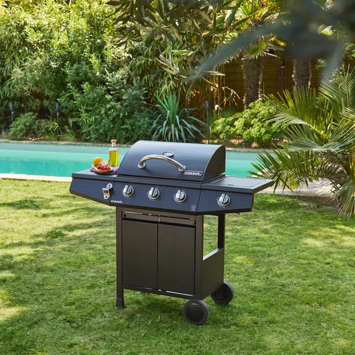 Barbacoa de gas de 3 quemadores con 1 quemador lateral, Treville 3, Negro, 117.2x43.5x103 cm