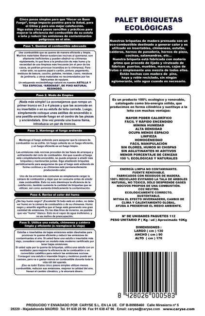 Palet de 112 pack briquetas Eco para estufa de leña